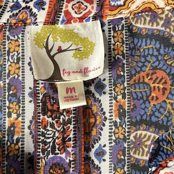 Fig and Flower Size Medium Anthropologie Boho Top Mixed Print Cottage Peasant - Picture 5 of 13